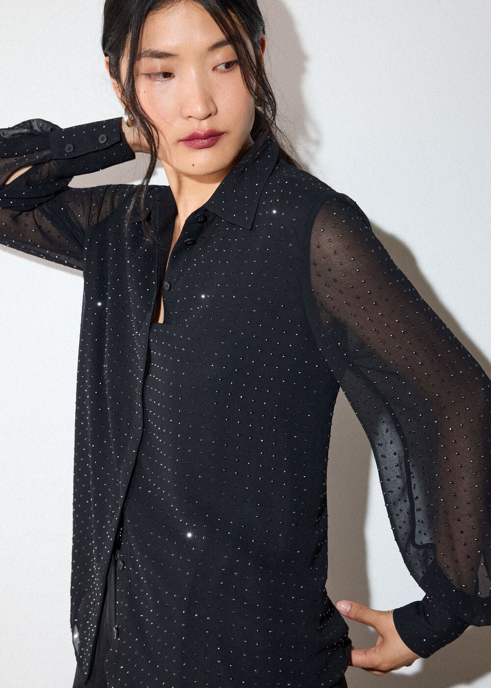 Black Hot Fix Sheer Shirt