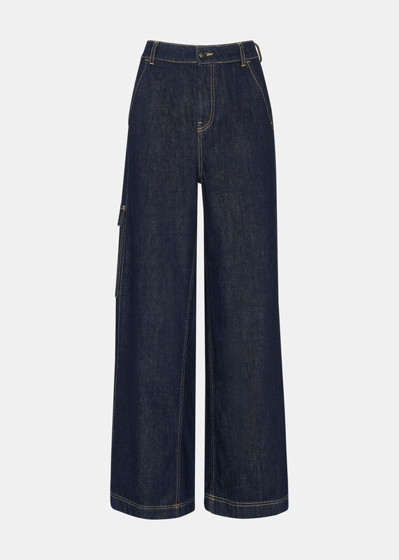 Dark Denim Wide Leg Cargo Jean