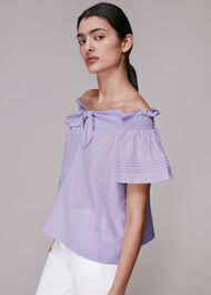 Tie Front Bardot Linen Top Lilac