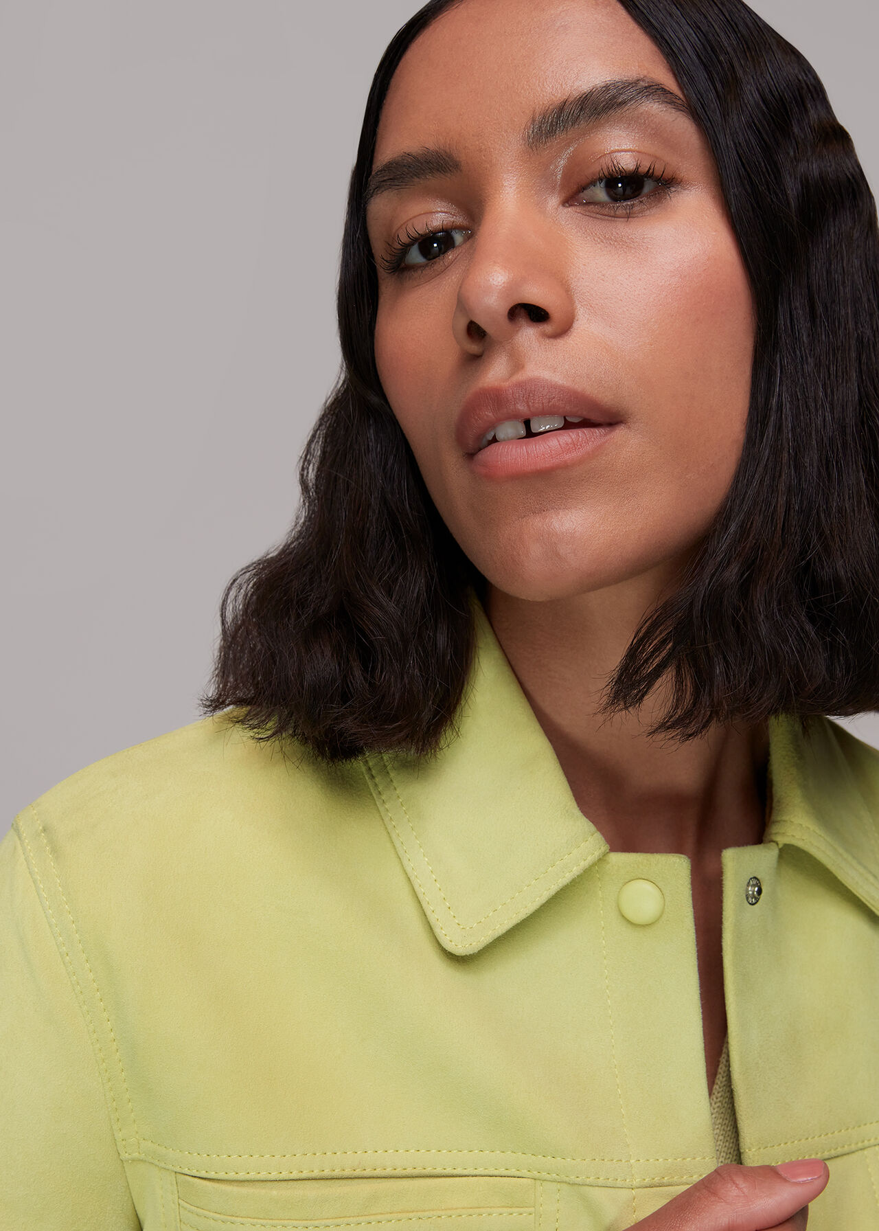 Lime Yuri Cropped Suede Jacket | WHISTLES | Whistles