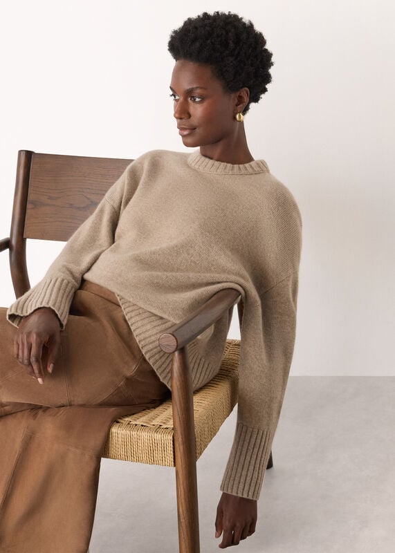Neutral Heavy Cashmere Crew Neck Knit