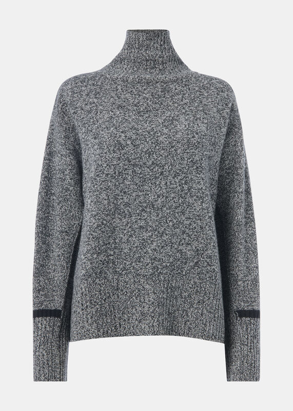 Grey Wool Fleck Mock Neck Sweater