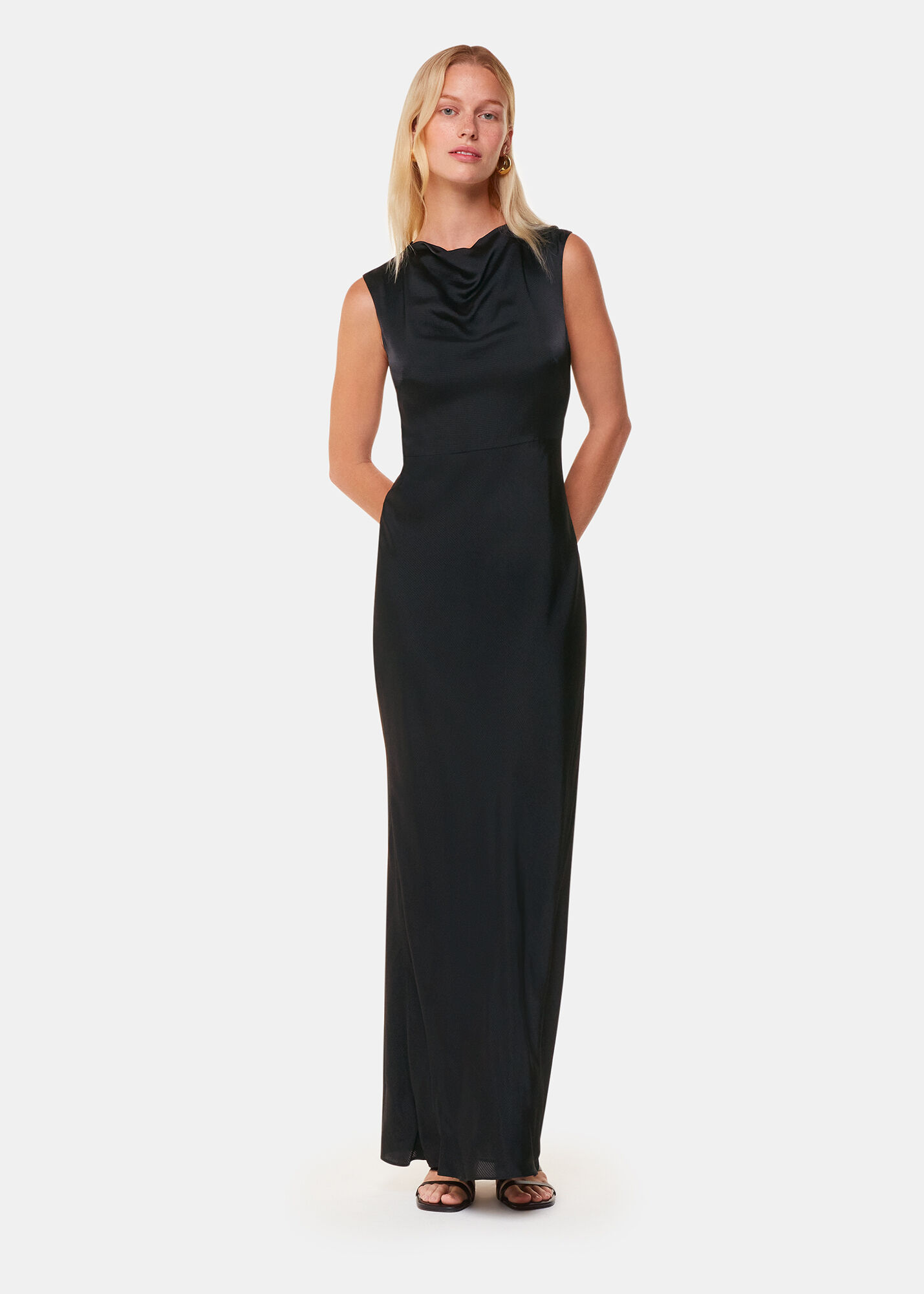 Black Cowl Neck Satin Maxi Dress WHISTLES Whistles UK