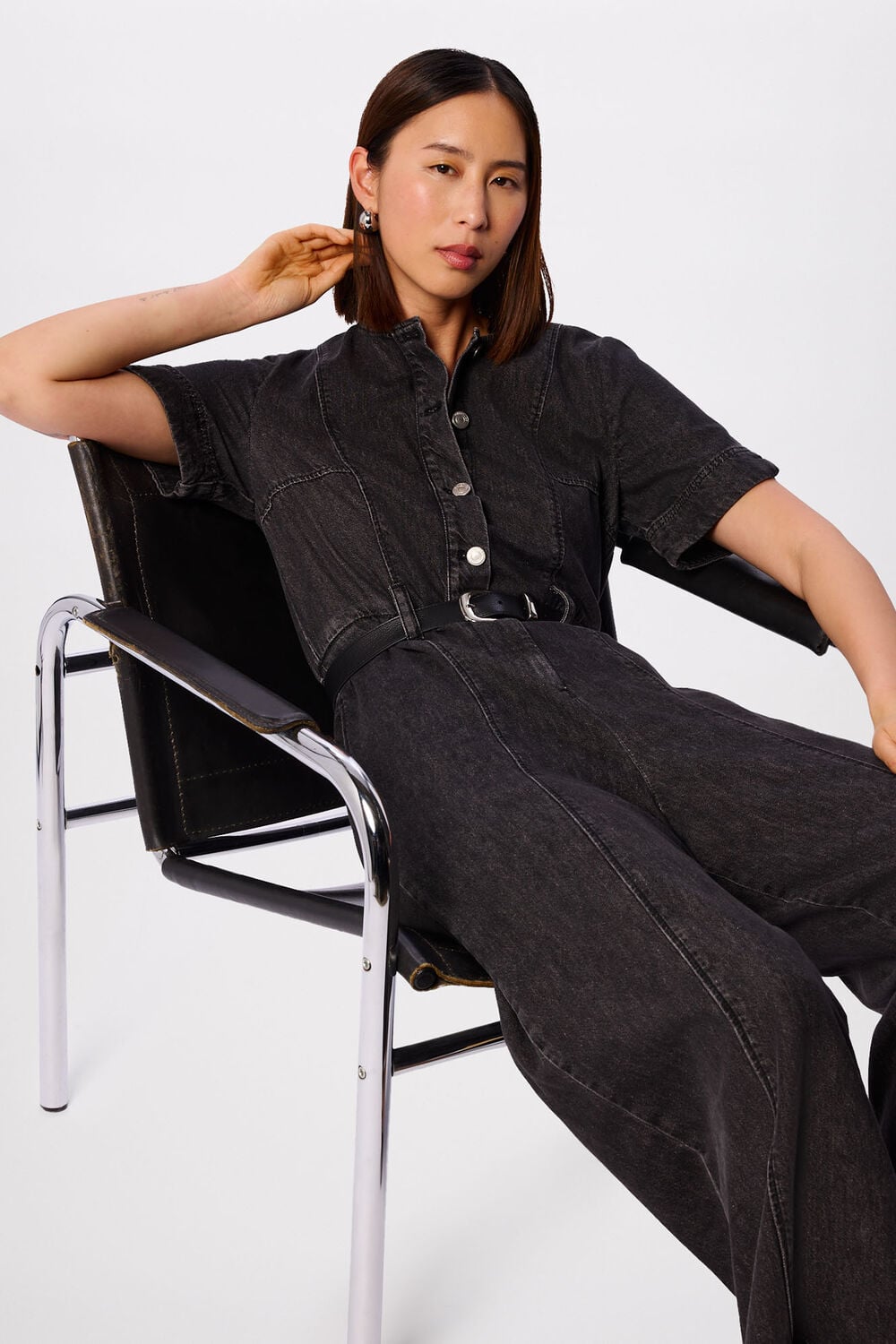 Washed Black Button Down Jumpsuit