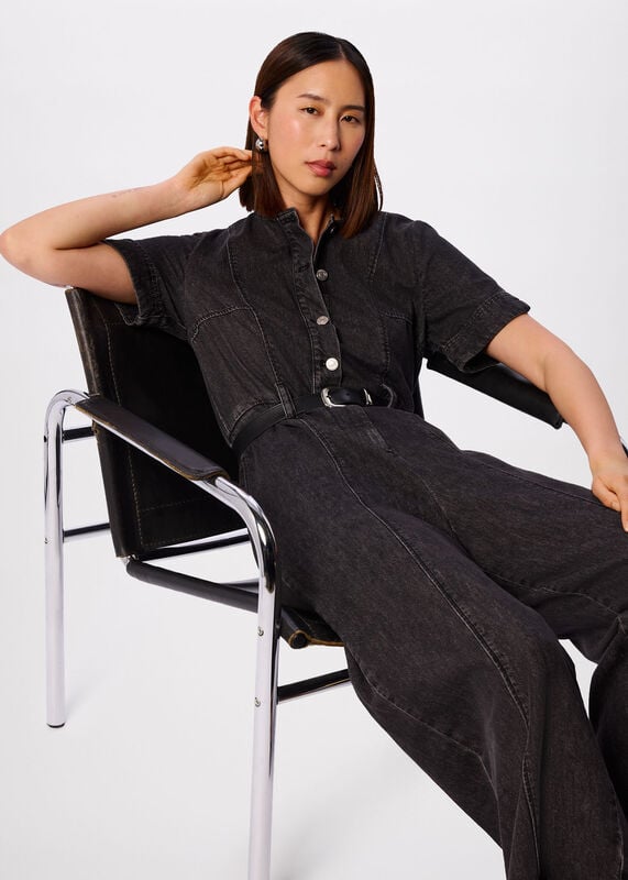 Washed Black Button Down Jumpsuit