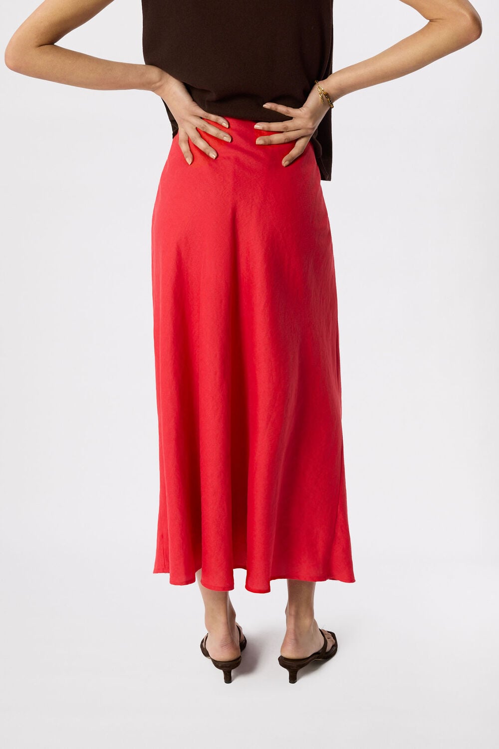 Red Linen Midi Skirt