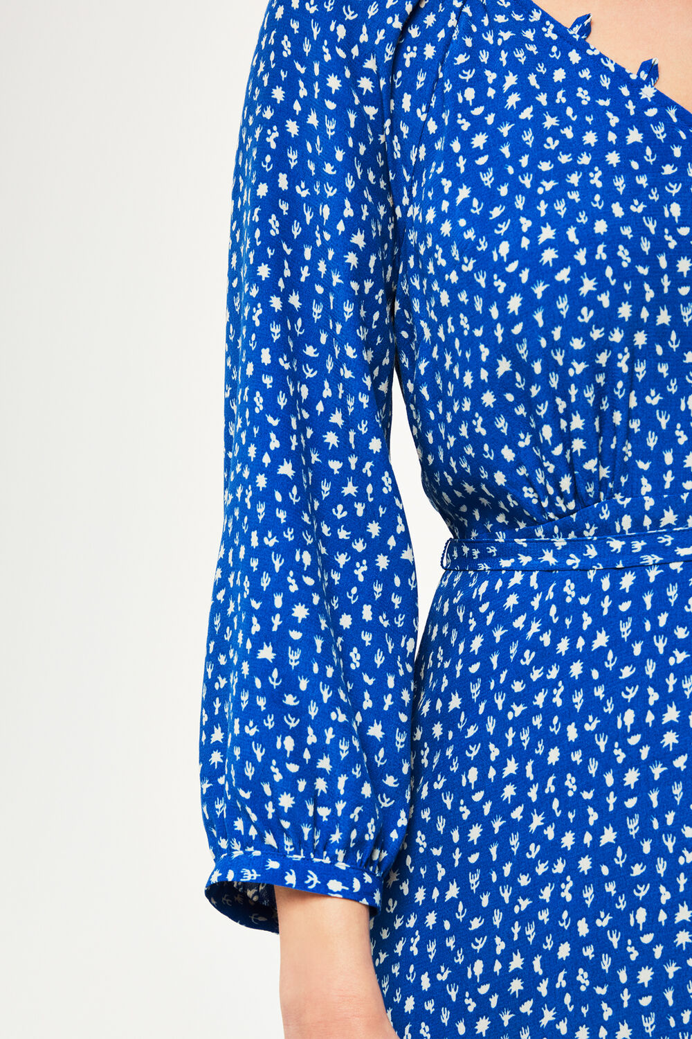 Blue Petite Micro Cactus Print Midi Dress