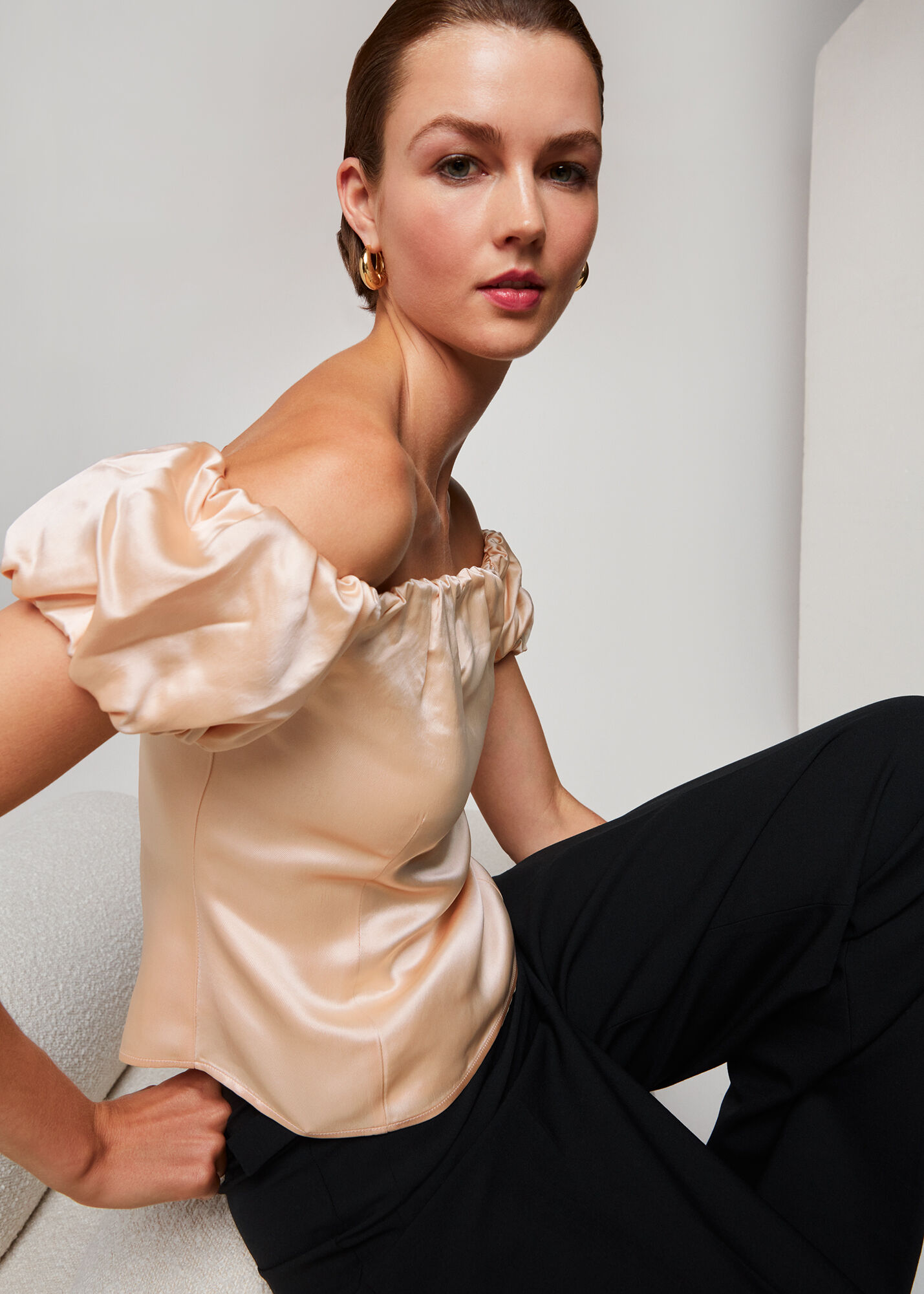 Satin bardot top outlet