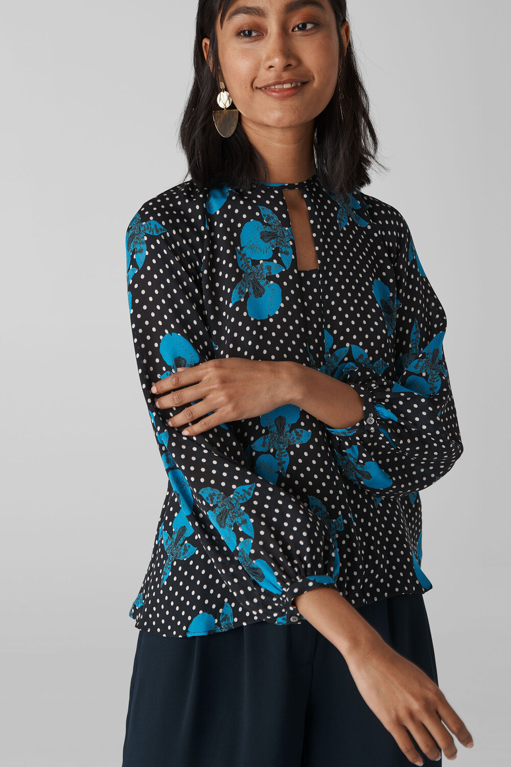 Kira Spot Floral Silk Top Blue/Multi