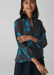 Kira Spot Floral Silk Top Blue/Multi