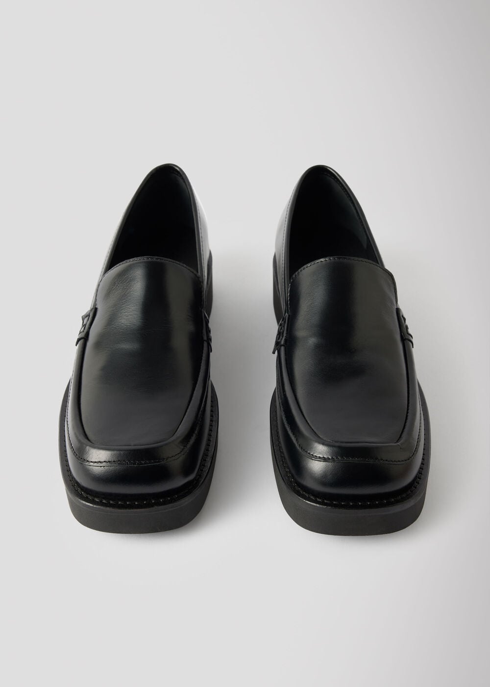Black Square Toe Leather Loafer