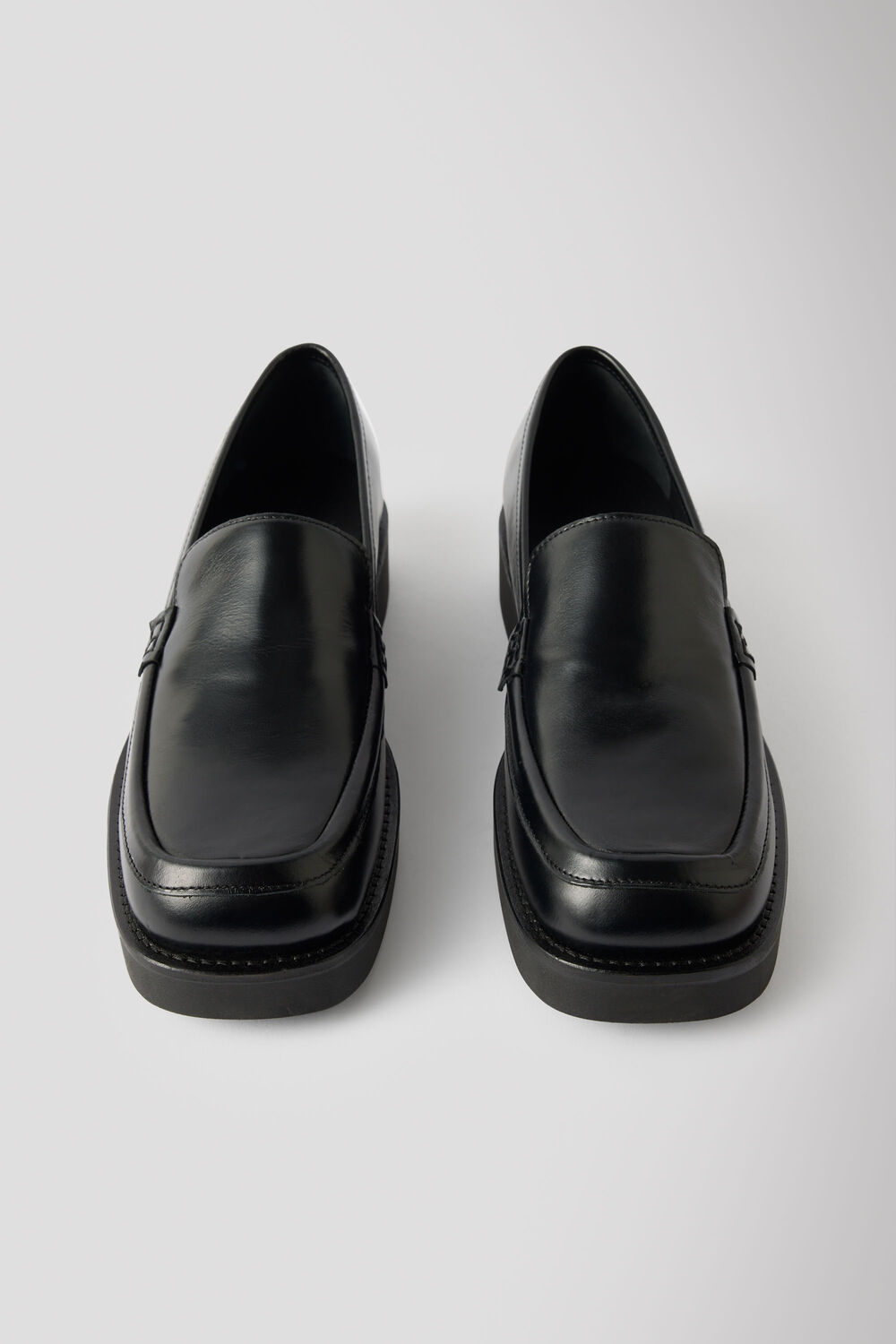 Black Square Toe Leather Loafer