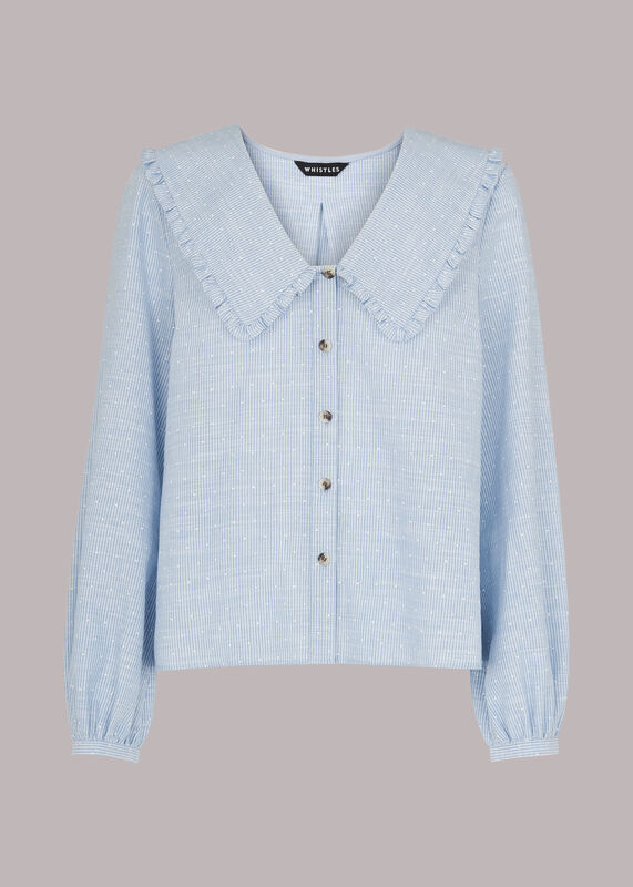 Stripe Spot Collar Detail Top