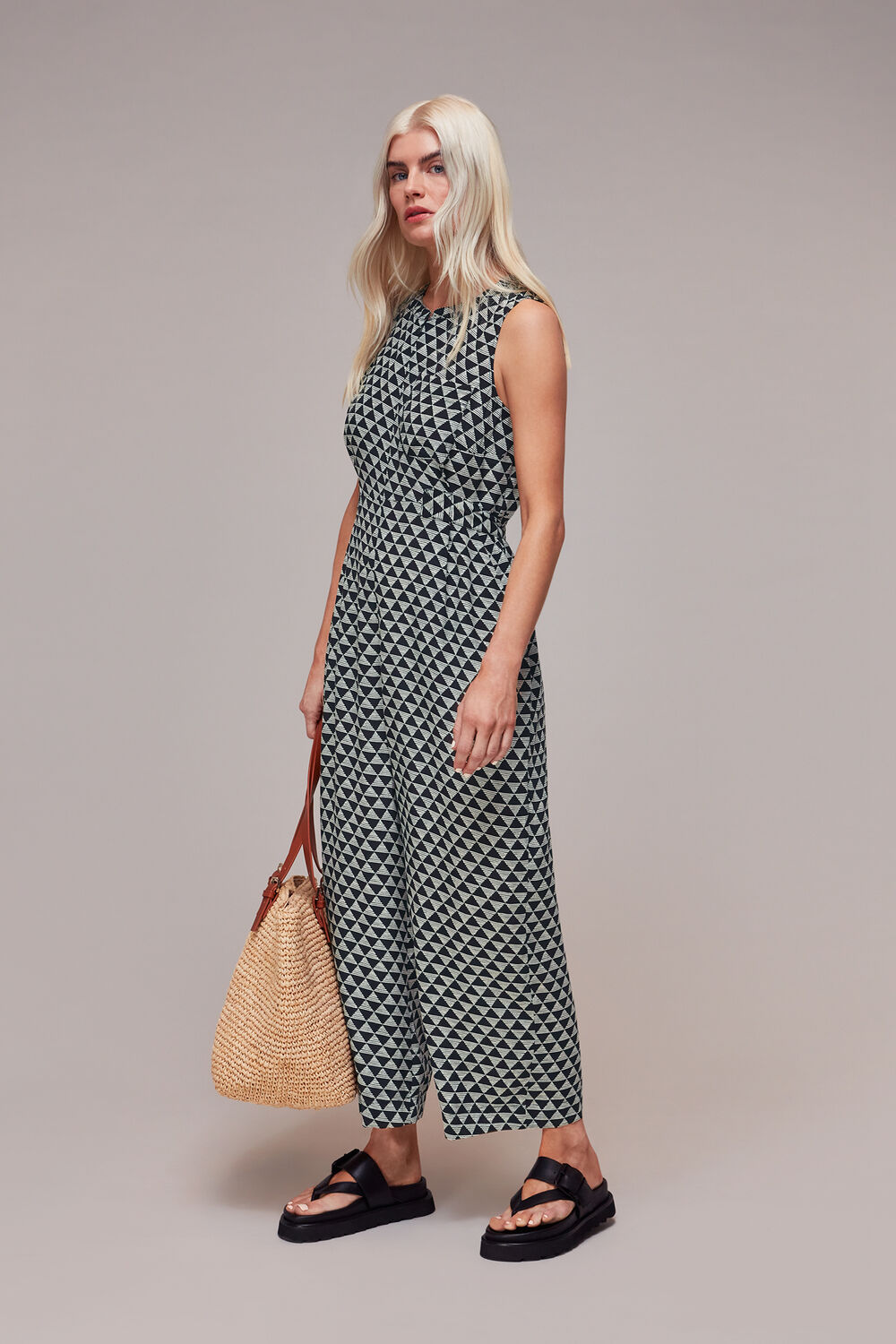 Black Petite Triangle Checkerboard Jumpsuit