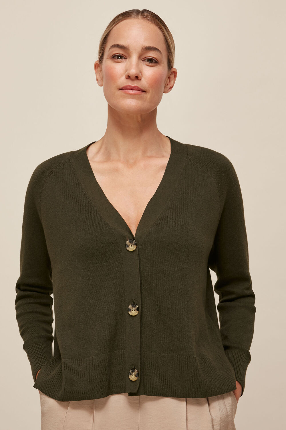 Button Front Cardigan Khaki
