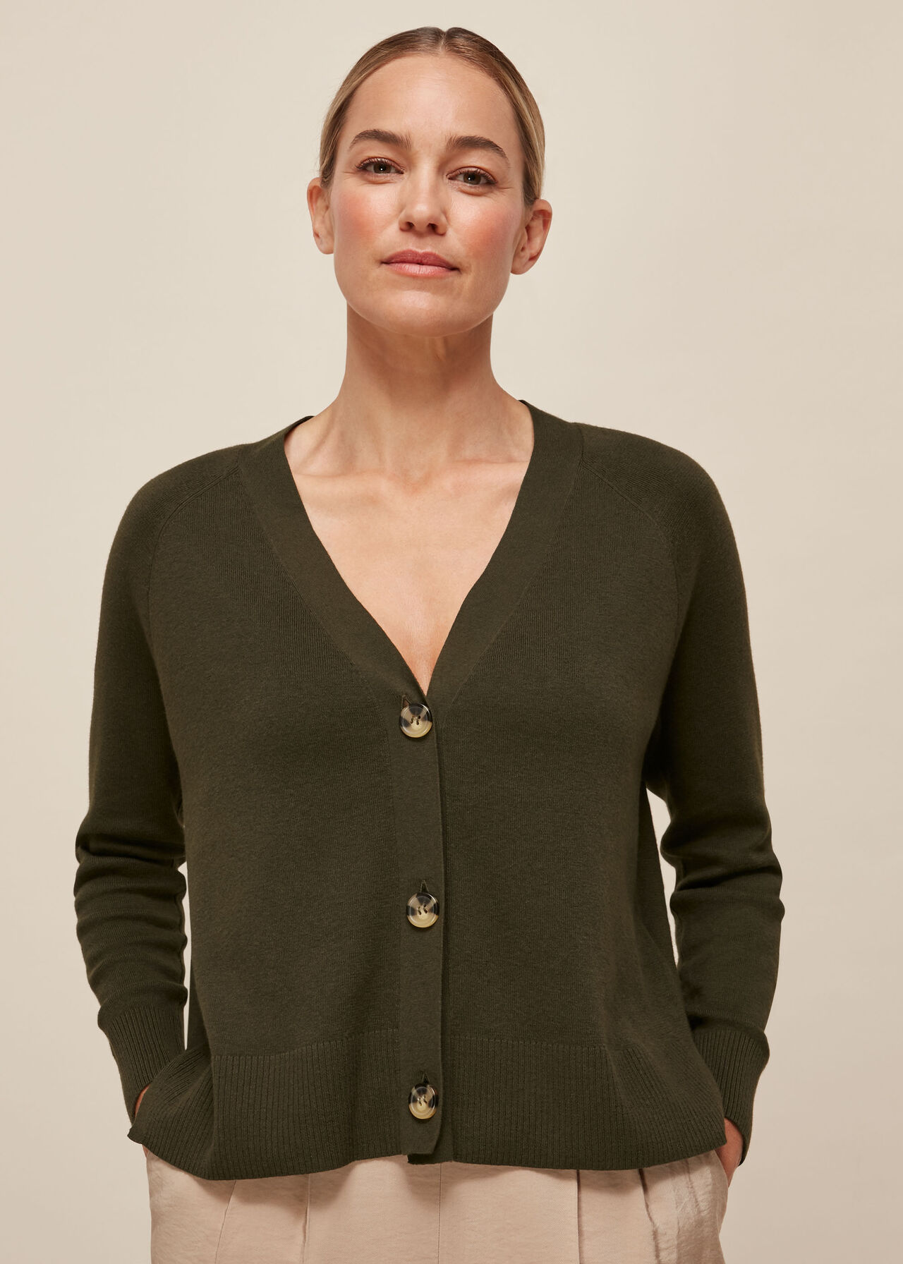 Button Front Cardigan Khaki