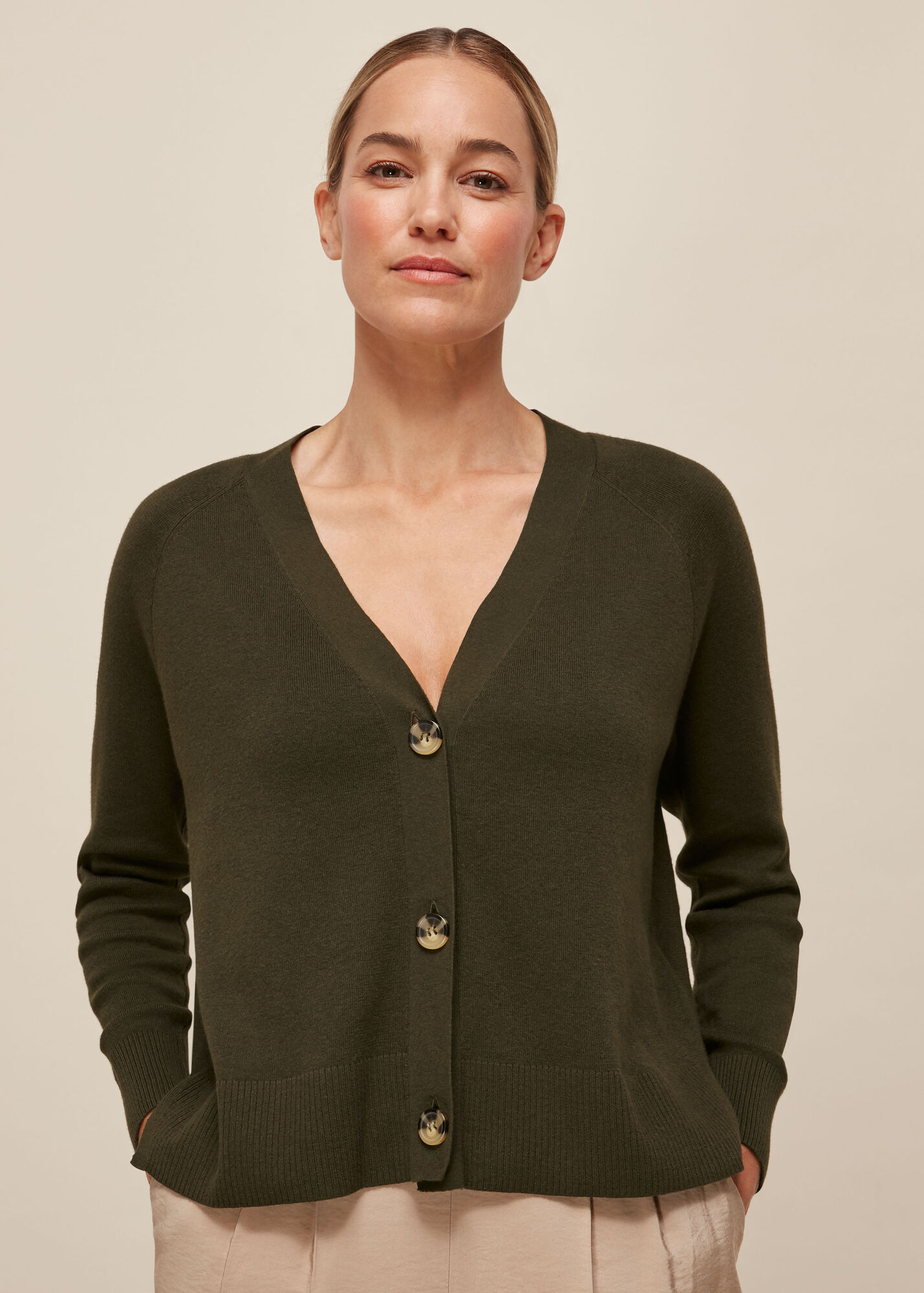 Khaki Button Front Cardigan WHISTLES Whistles US