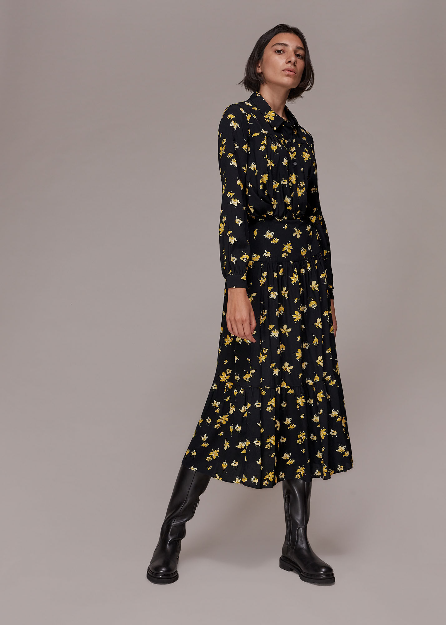 Black/Multi Bridget Falling Flower Skirt | WHISTLES | Whistles UK