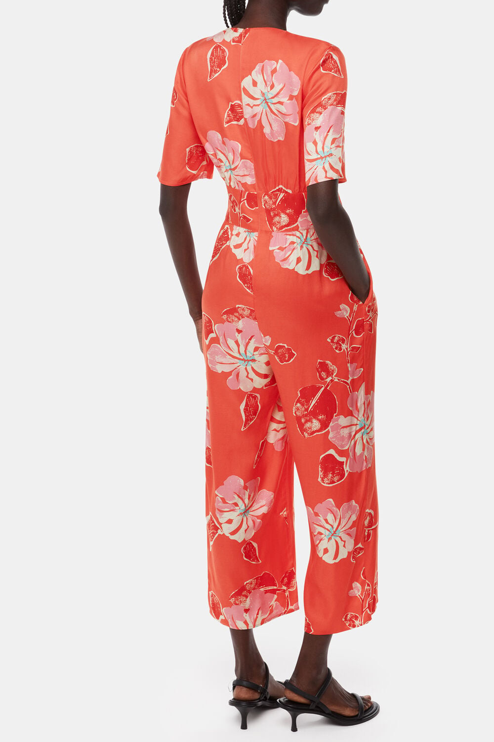 Coral Hibiscus Print Aimee Jumpsuit