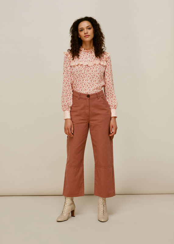 Flower Berry Print Silk Top