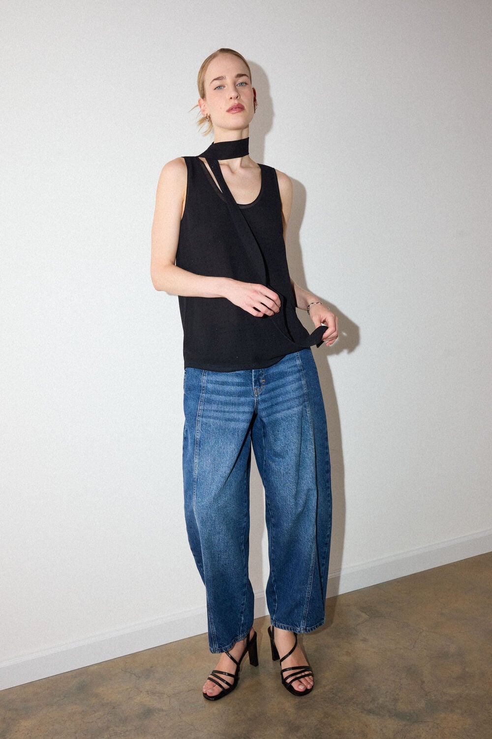 Black Hot Fix Scarf Cami Top