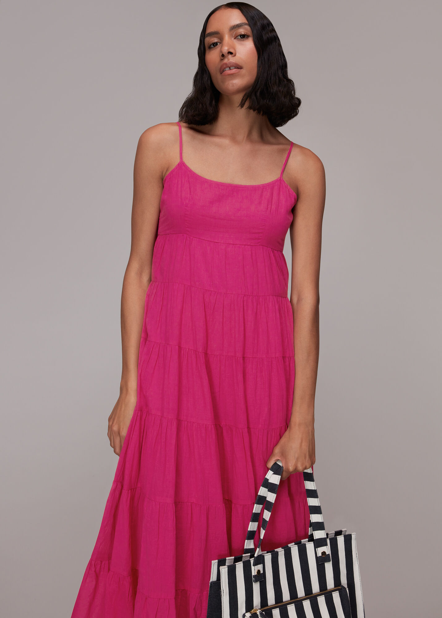 Pink Grace Tiered Midi Dress WHISTLES