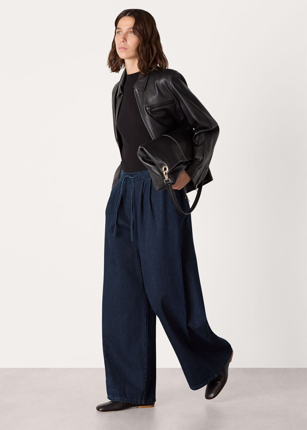 Cotton Wide Leg Pleat Trouser