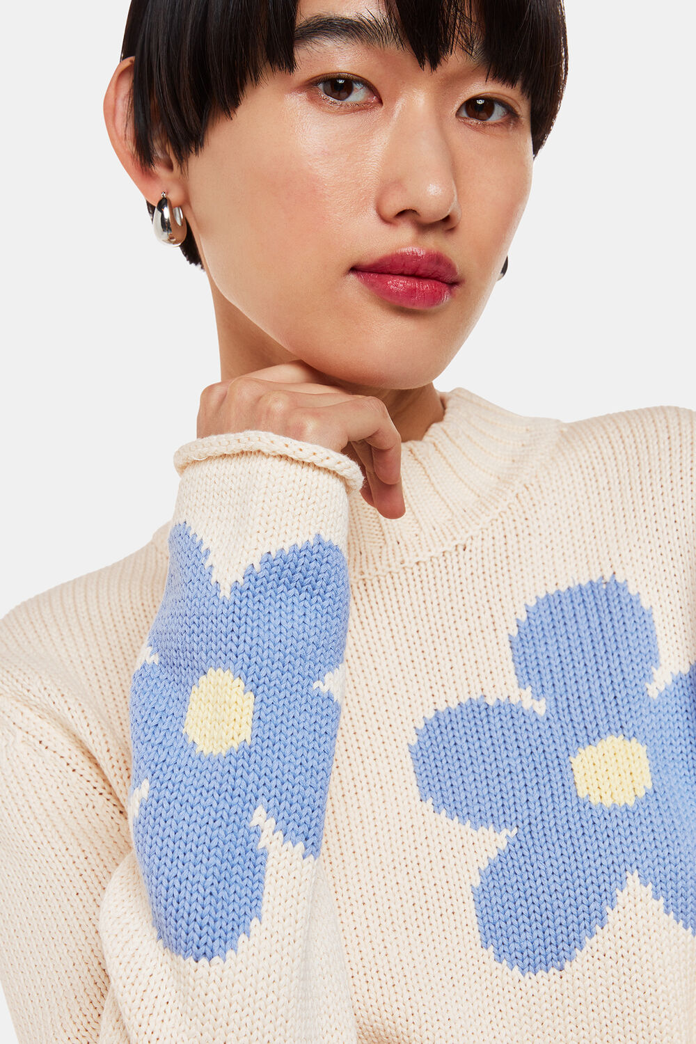 Flower Intarsia Cropped Knit