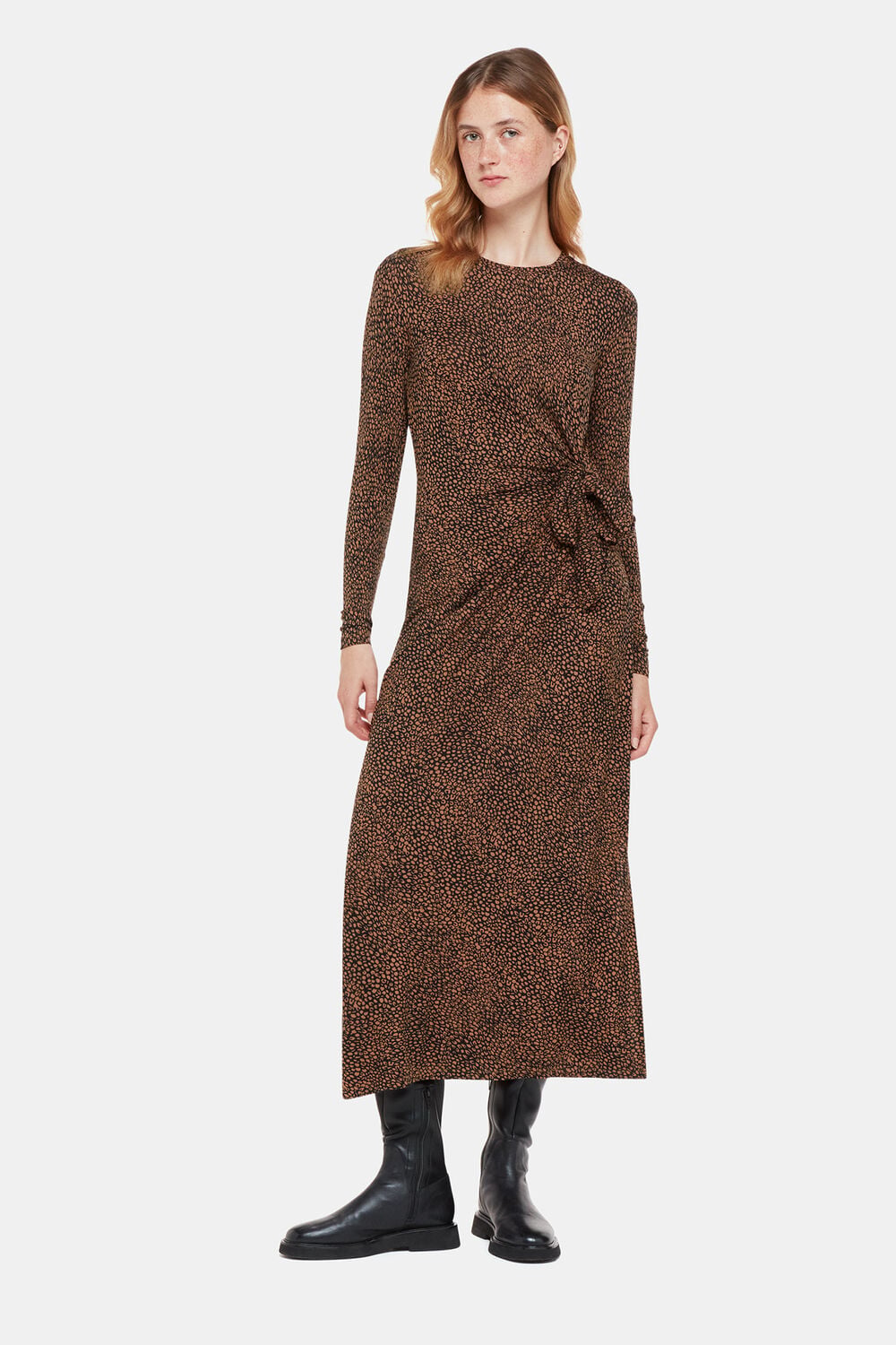 Black Coffee Bean Tie Jersey Dress