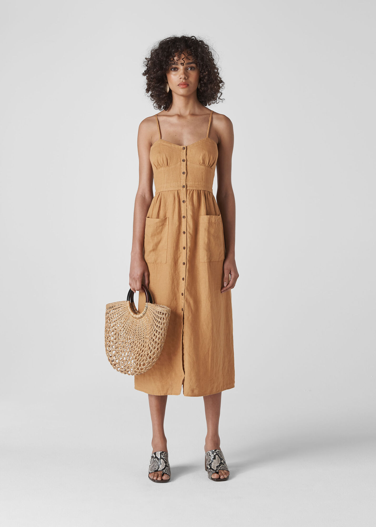 Toffee Milana Tie Back Linen Dress | WHISTLES | Whistles