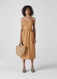 Milana Tie Back Linen Dress Toffee