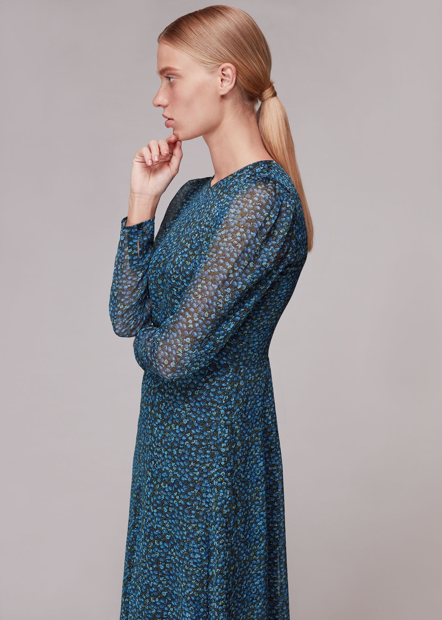 Black Multi Scattered Bloom Dobby Dress WHISTLES