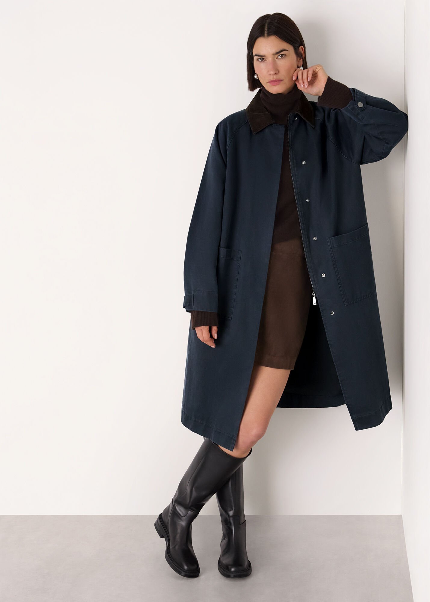 Navy Gabriella Waxed Overcoat | WHISTLES | Whistles US |