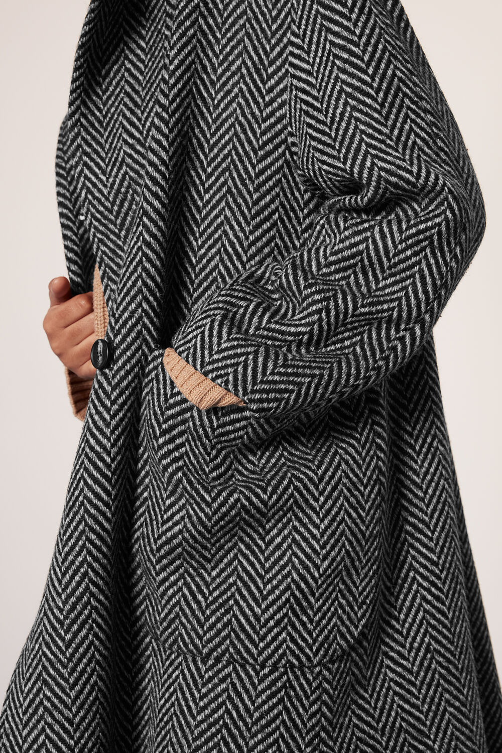Herringbone Funnel Neck Coat