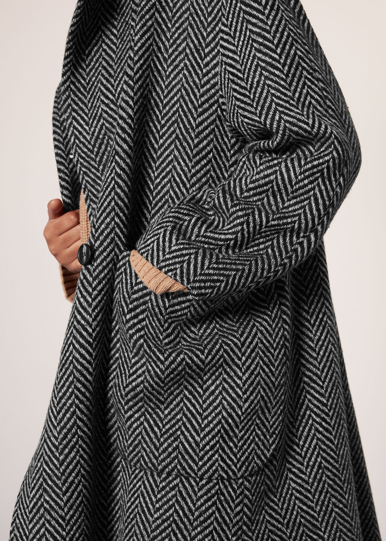 Herringbone Funnel Neck Coat