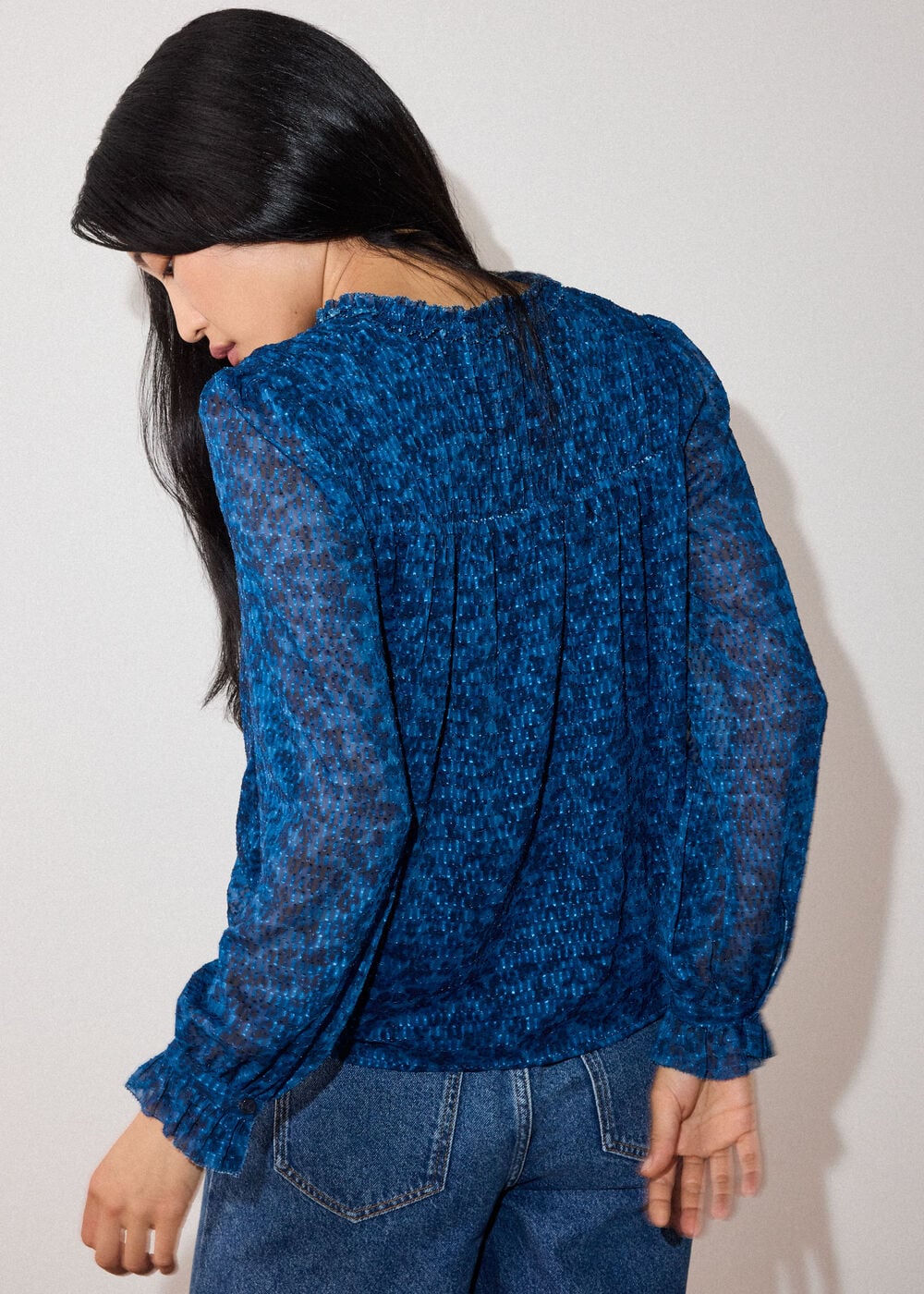 Floral Textured V Neck Blouse