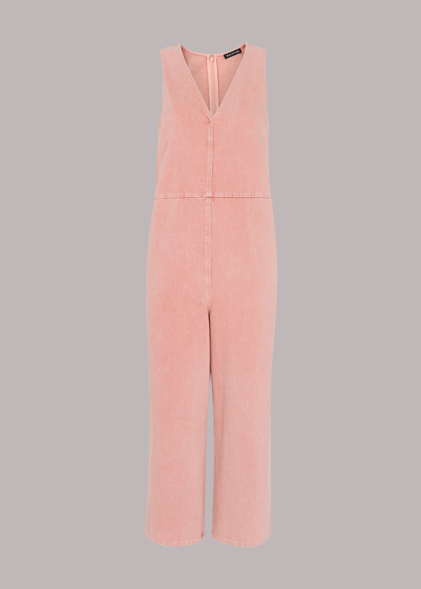 Pink V Neck Denim Jumpsuit WHISTLES Whistles UK