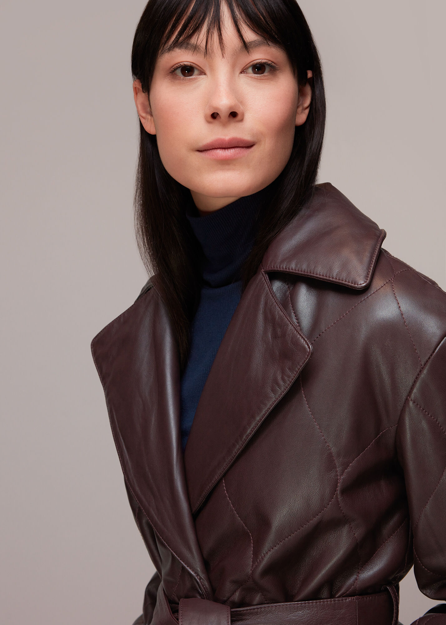 Burgundy Luna Leather Belted Jacket WHISTLES