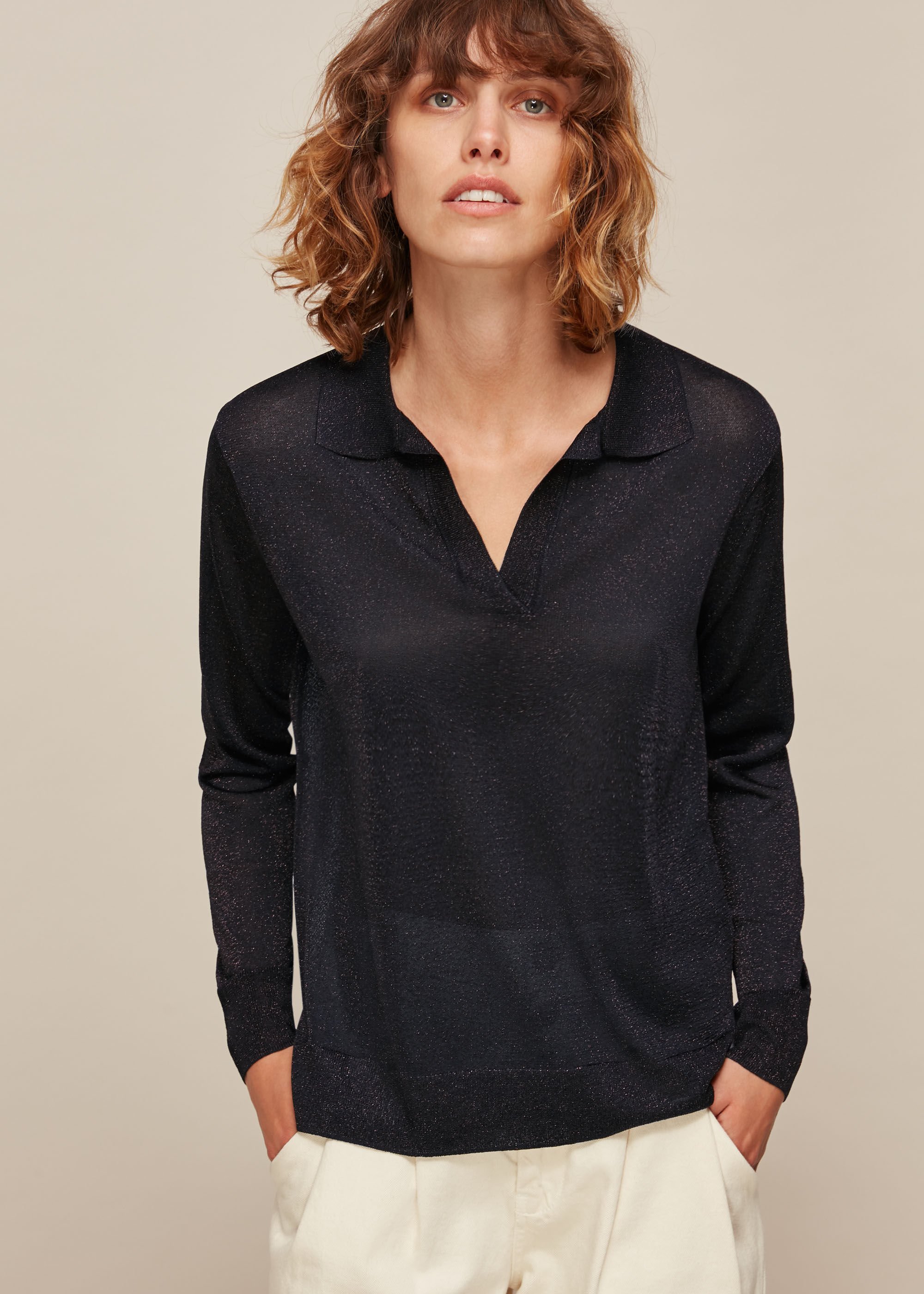 Black Sparkle Polo Top WHISTLES