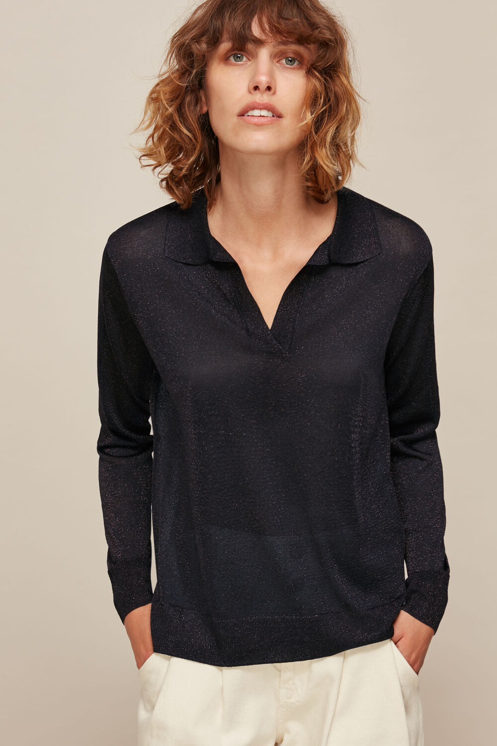 Black Sparkle Polo Top