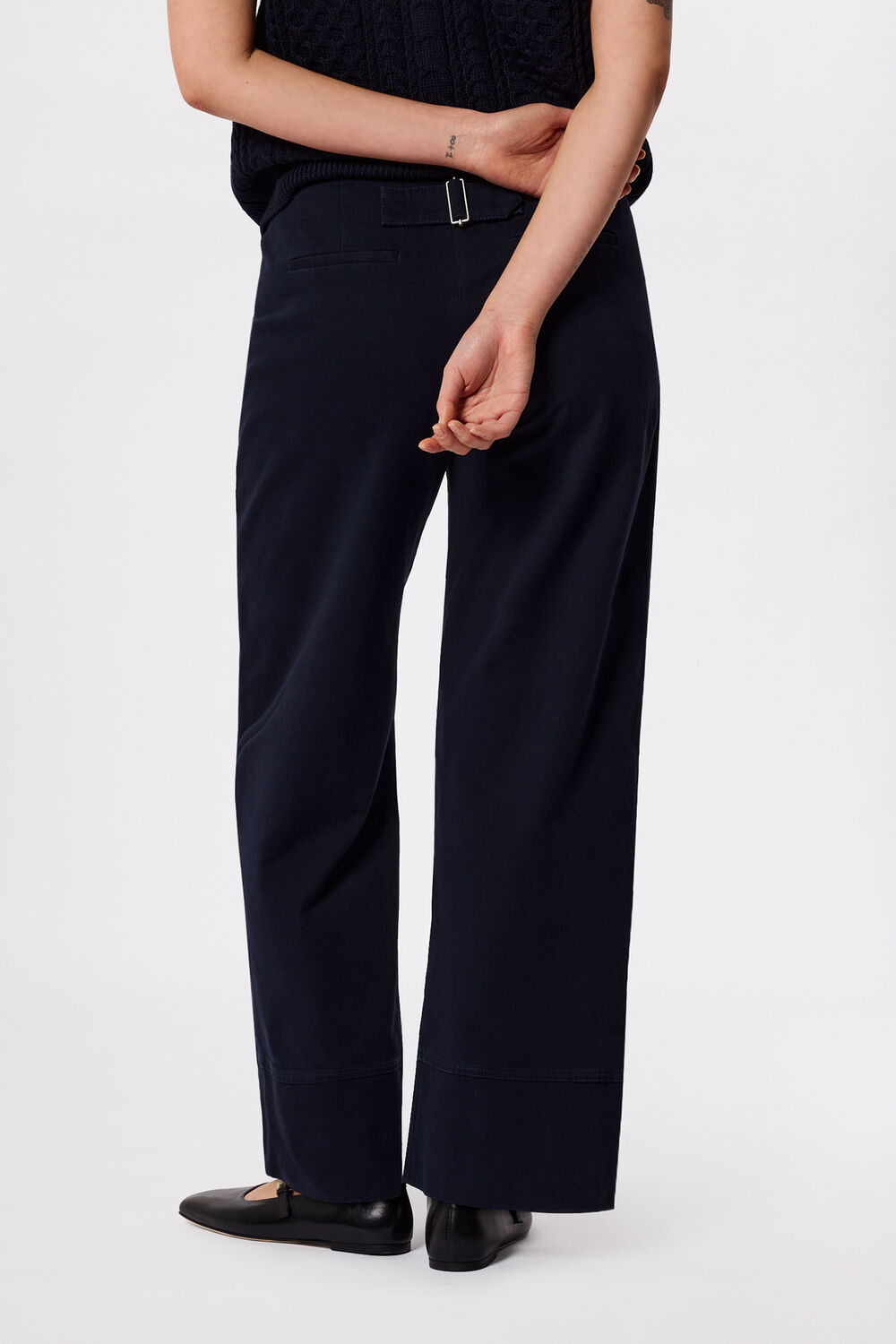 Navy Wide Leg Casual Cotton Trouser