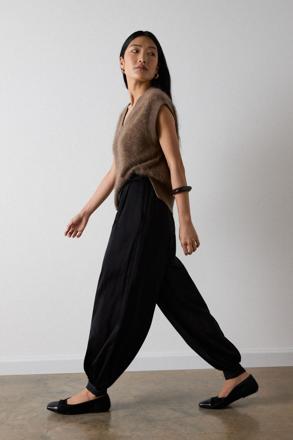 Black Petite Satin Balloon Trouser