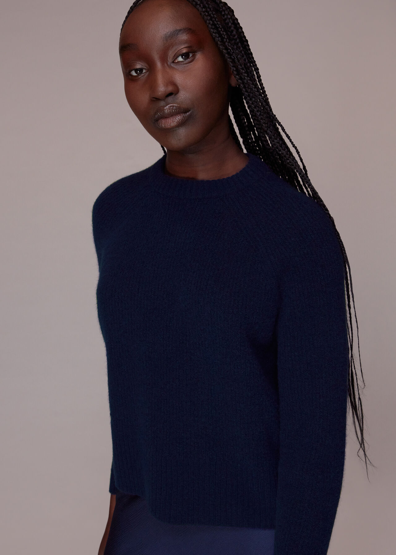 Navy Frankie Ribbed Jumper | WHISTLES | Whistles UK