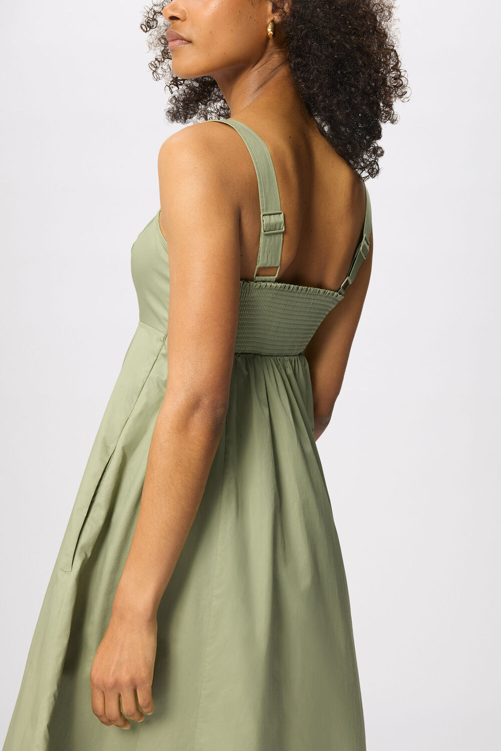 Khaki Cotton Midi Strappy Dress