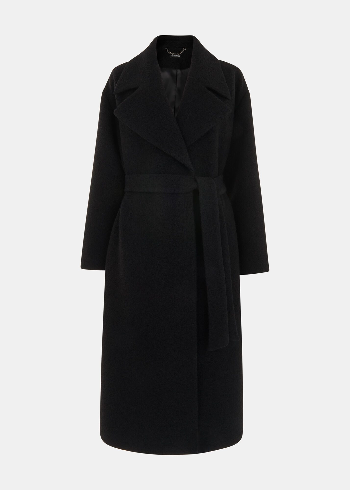 Black Wrap Wool Coat with Tie Waist Belt | Whistles