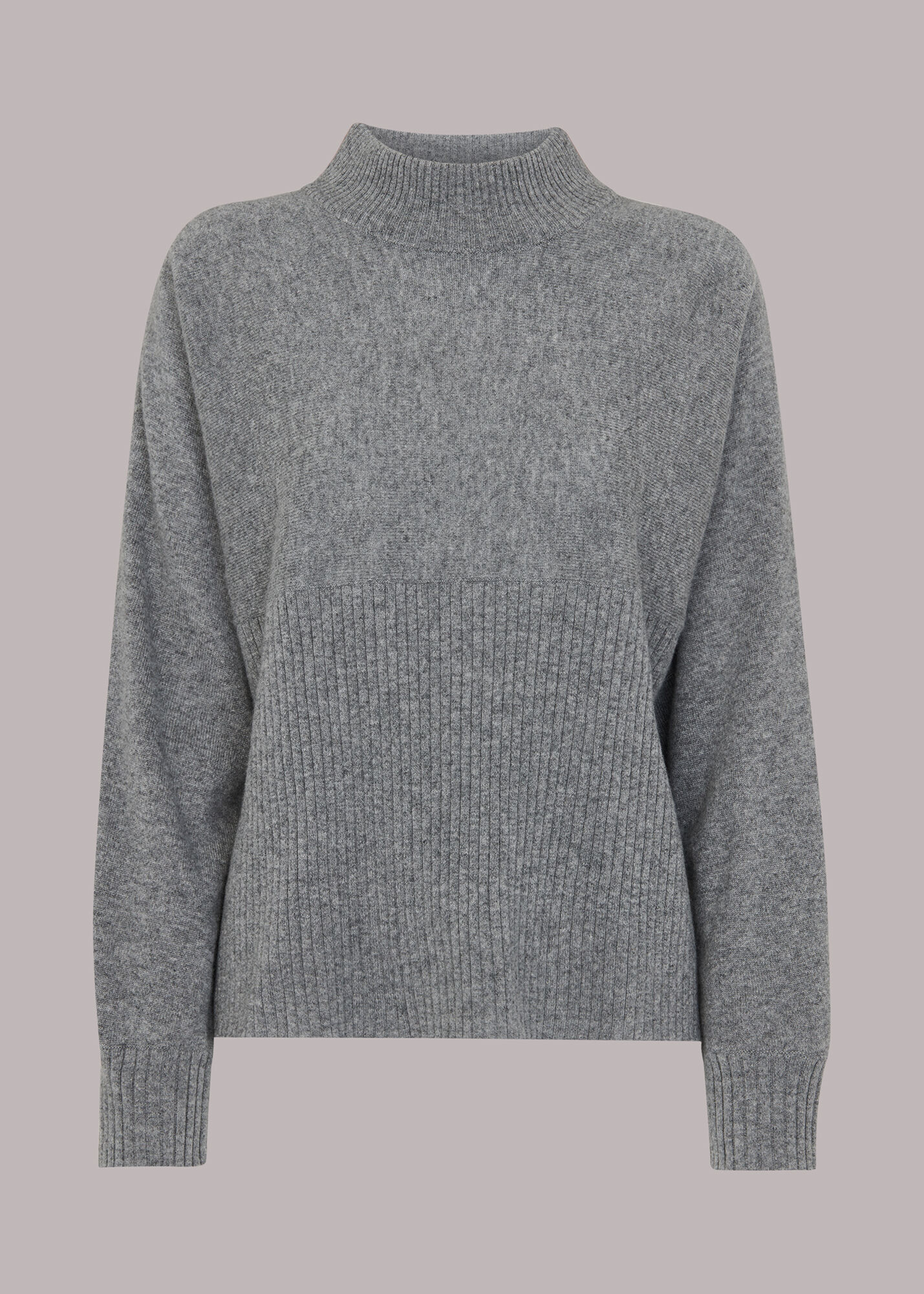 Grey Ribbed Panel Cashmere Sweater | WHISTLES | Whistles US |