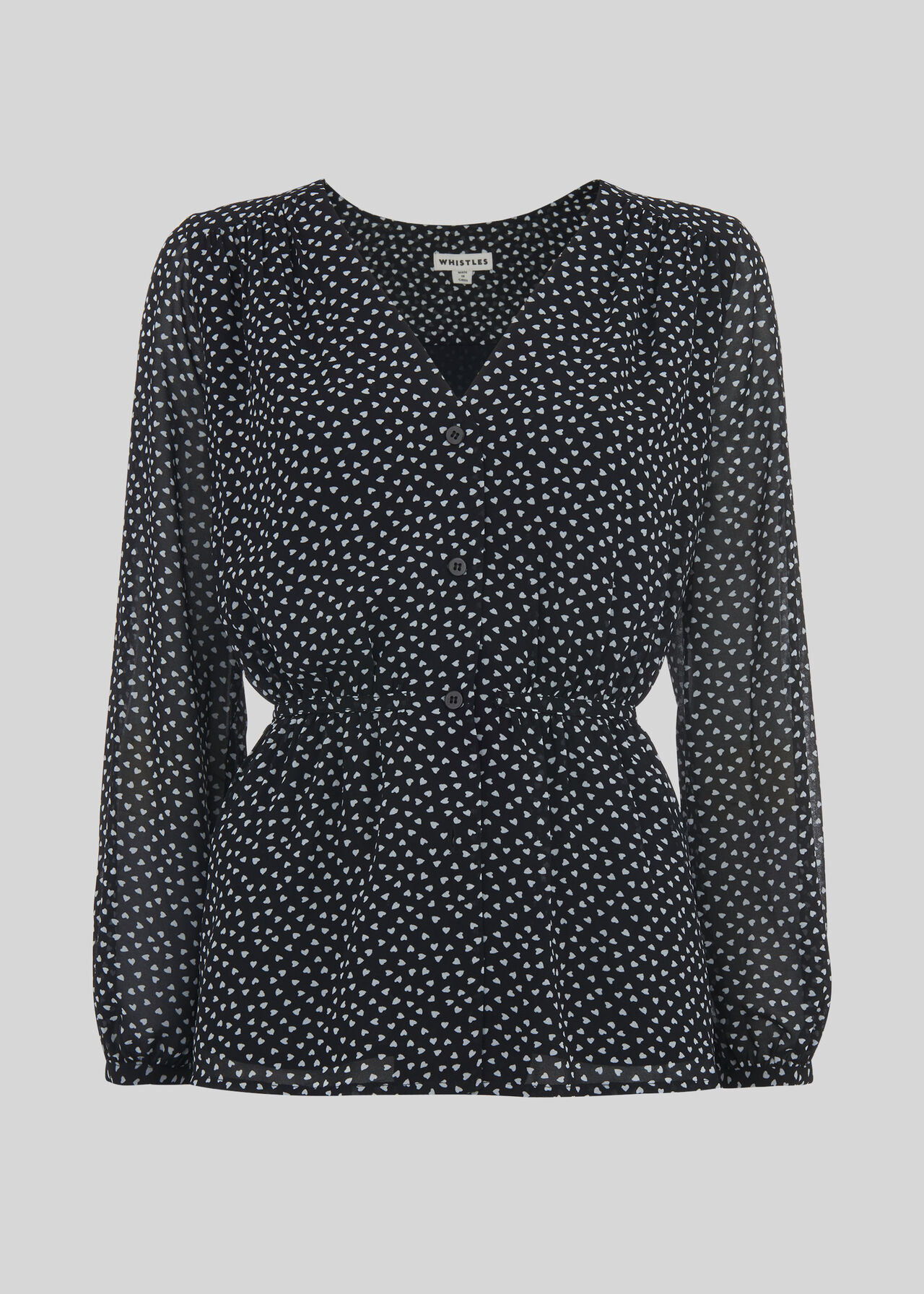 Confetti Heart Print Tie Top Black and White