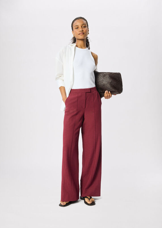 Burgundy Petite Full Length Pintuck Trouser