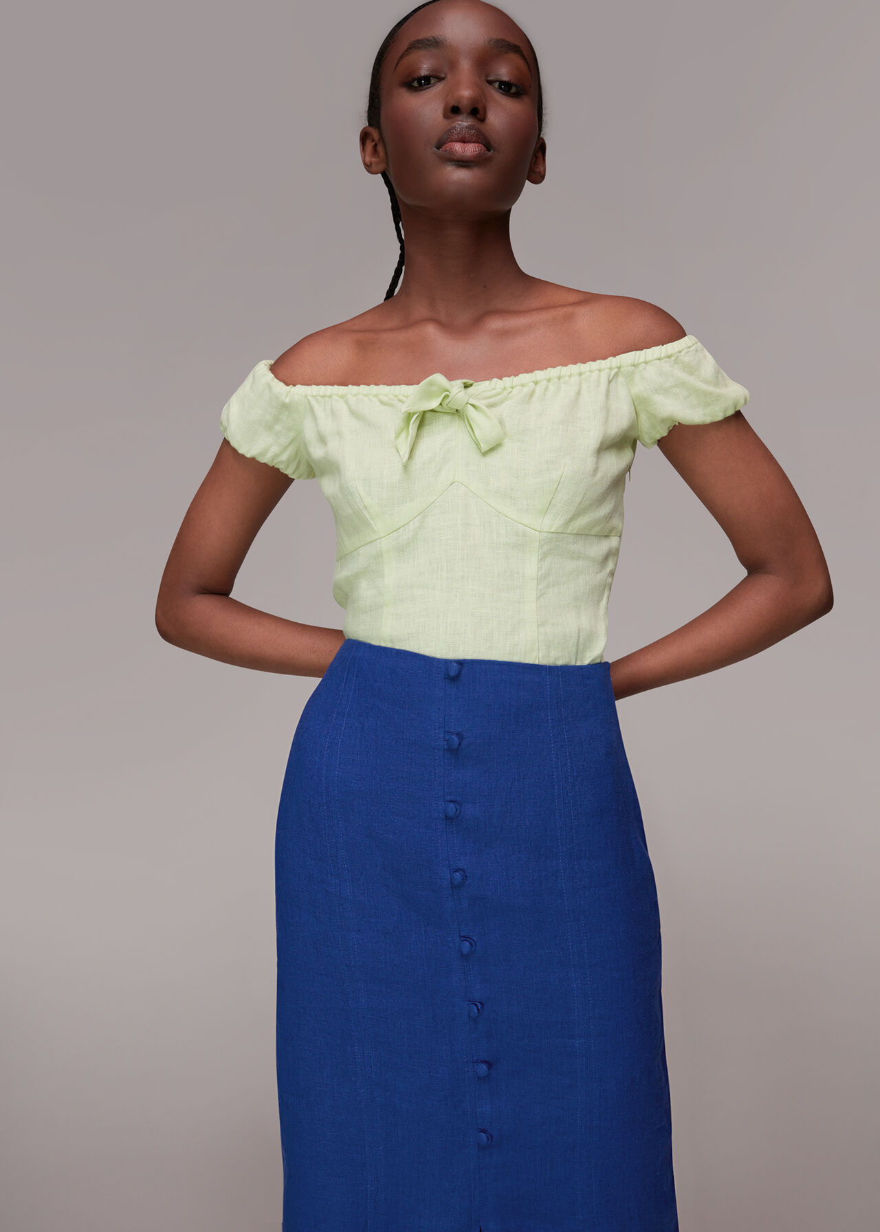 Button Front Linen Skirt