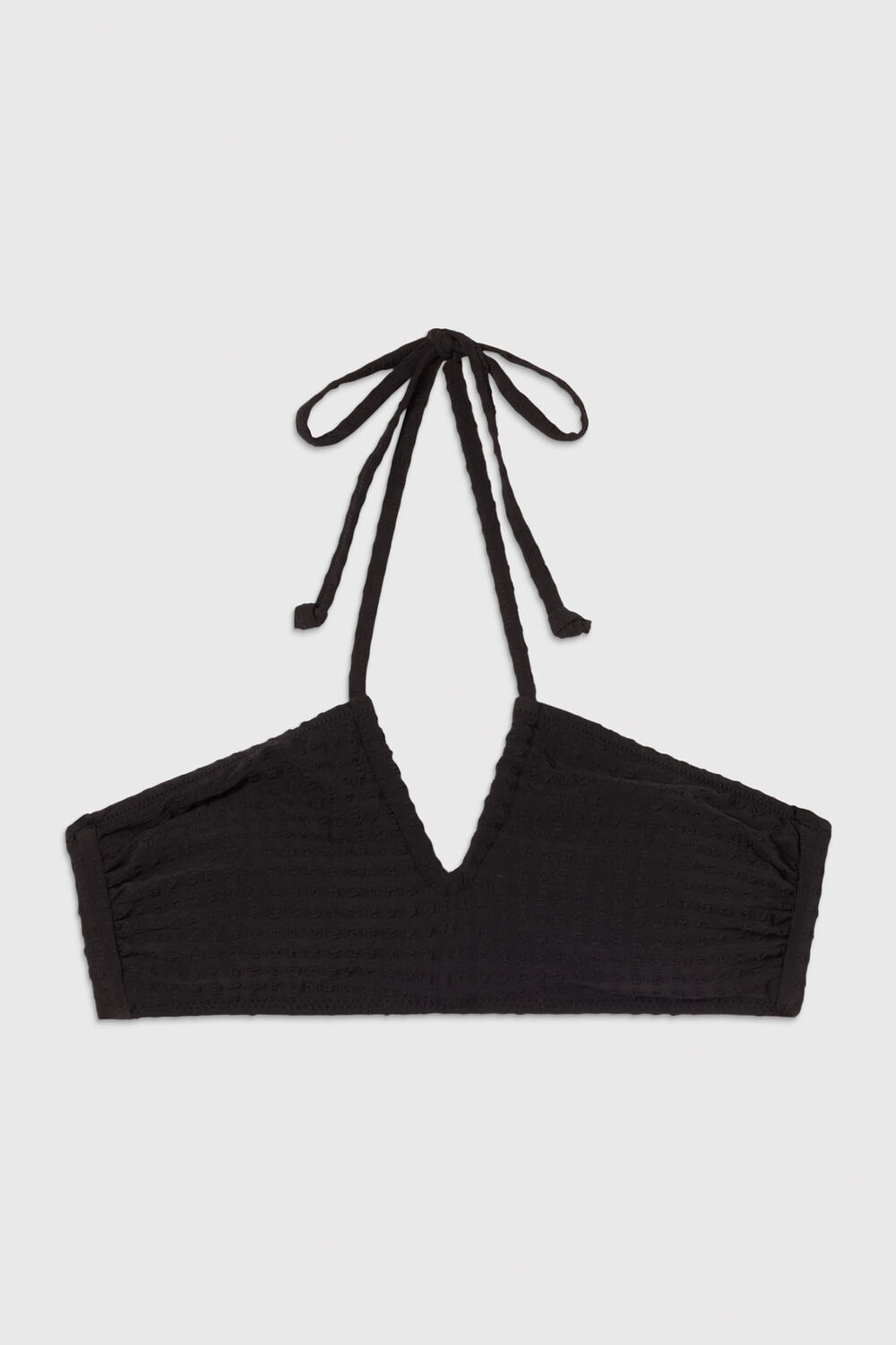 Black Textured Gingham Bikini Top